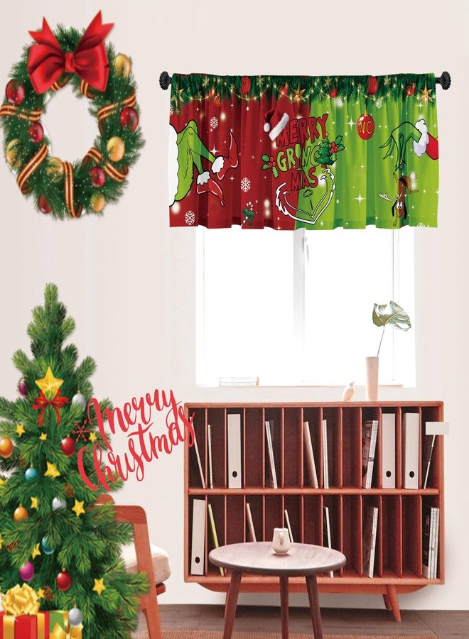 Deztibos Christmas Curtains How Stole Christmas Curtains Tree Snowflake New Year Holiday 52'' L x 18'' W Red and Green - Image 3